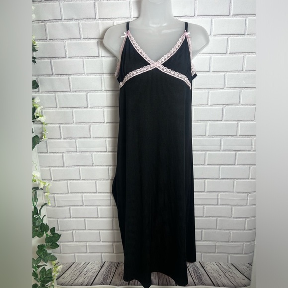 SPOILED ANGEL Black ribbed cami sleep strecth Dress with Pink Lace Trim/size M - Picture 13 of 13